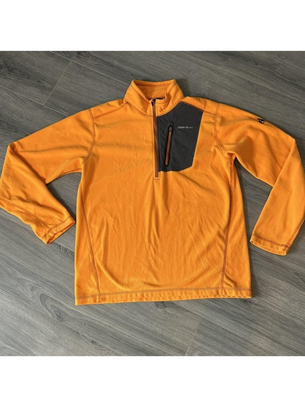 Eddie Bauer Pullover Mens L Neon Orange 1/4 Zip Fleece First Ascent Hiking Layer